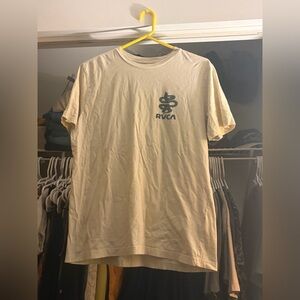 RVCA Short Sleeve Tee in Light Beige with Dark Green Logo